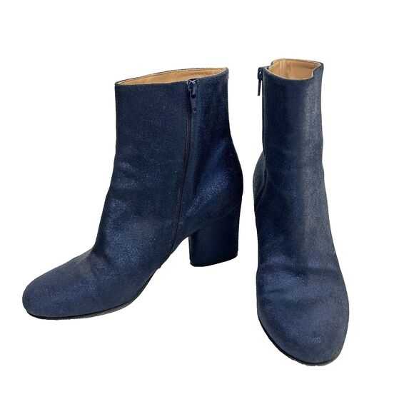 Maison Margiela Ankle Boots Size 38 Navy Blue Metallic Heels Leather Italy - Picture 1 of 16